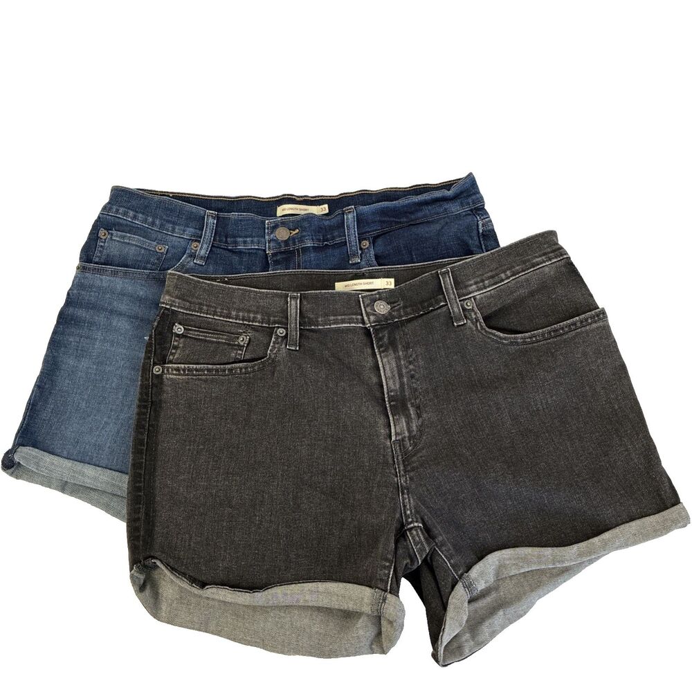 Lot Of 2 Women’s Levi’s‎ Mid Length Shorts Denim Size 33 Black Blue Cuffed